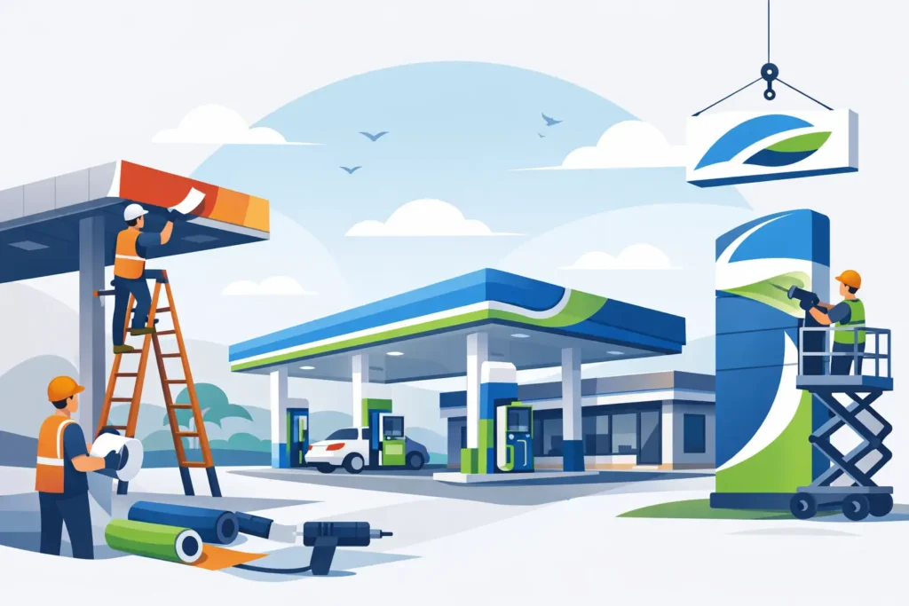 Beispiel Tankstellen-Rebranding mit Werbetechnik